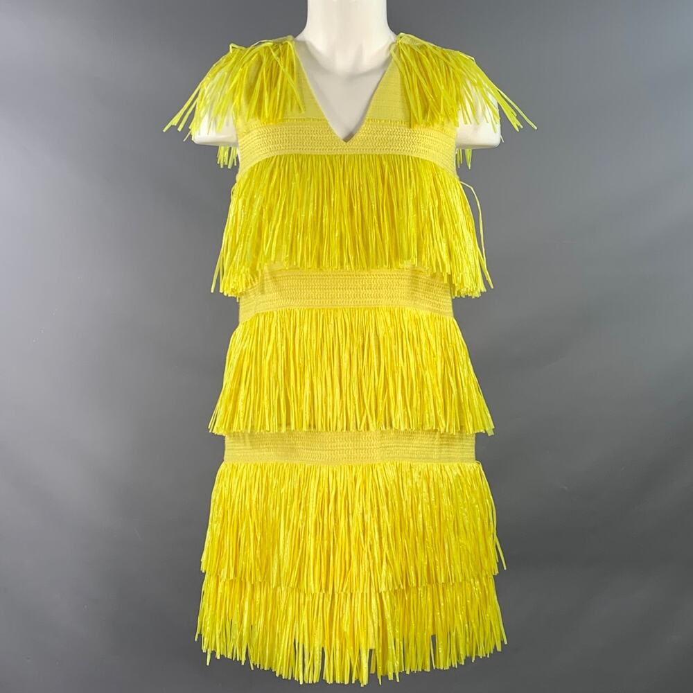 MSGM Size 4 Yellow Polyamide Blend Fringe Shift Dress